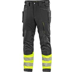 CXS NAOS HV kalhoty do pasu pánské černá žlutá Hi-Vis reflexní pruhy