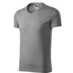 Malfini Slim Fit V-neck146 pánské tričko V výstřih tmavě šedý melír