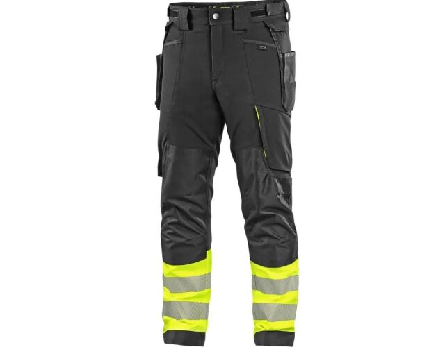 CXS NAOS HV kalhoty do pasu pánské černá žlutá Hi-Vis reflexní pruhy