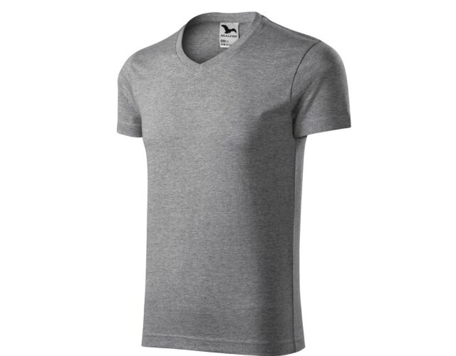Malfini Slim Fit V-neck146 pánské tričko V výstřih tmavě šedý melír